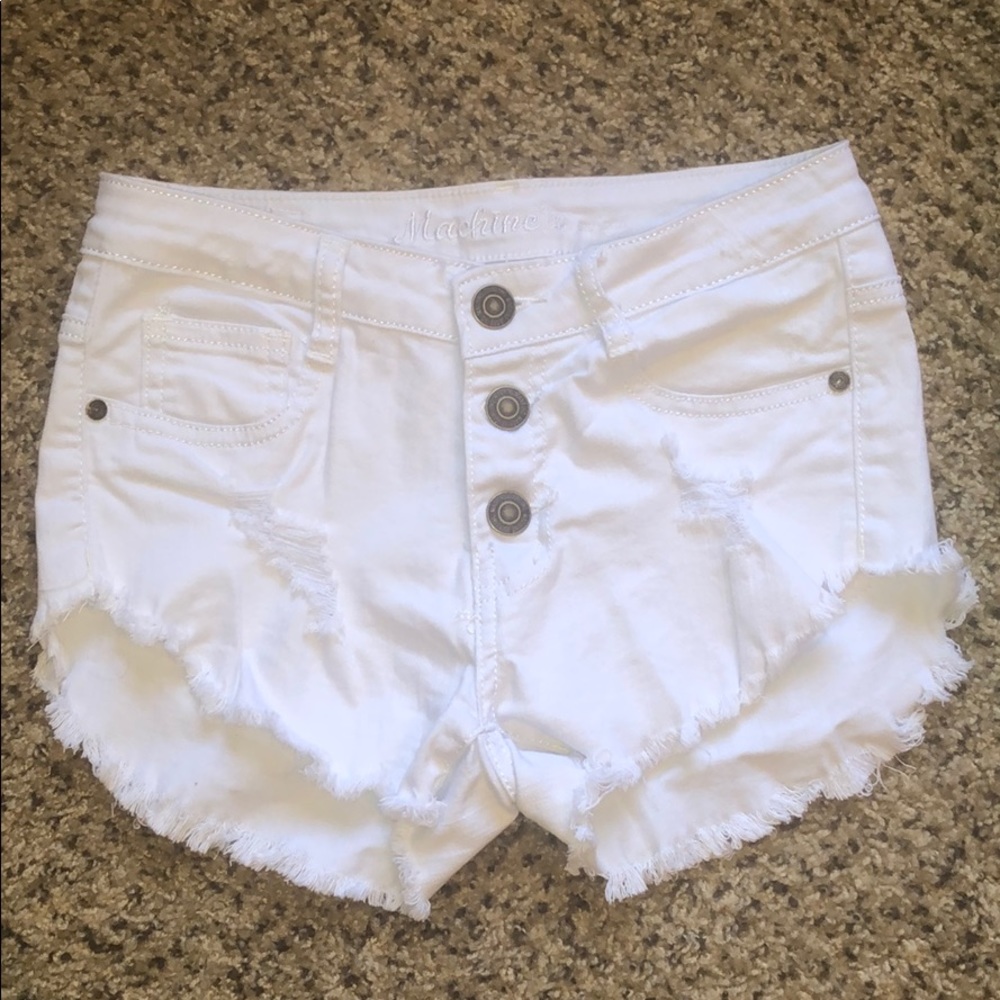 Destroyed Machine jean button up shorts